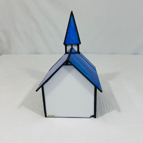 Crystal Village Stained Glass Church Illuminated VTG Handcrafted American Glas\ - Picture 4 of 12